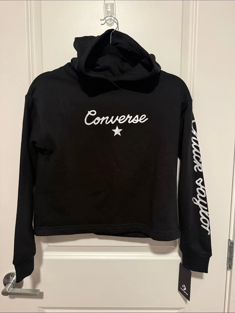 Converse Black Hoodie with White Script Logo